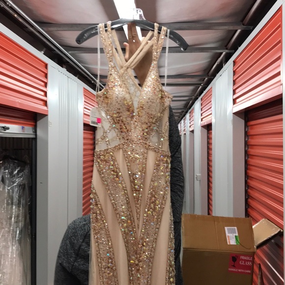 Nude/Champagne Beaded Pageant Gown - Picture 5 of 8